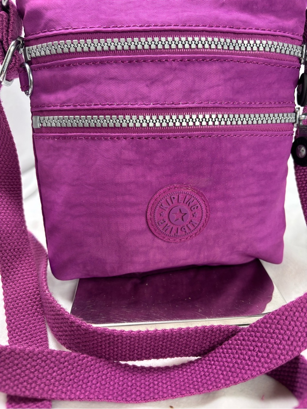 Kipling Purple Crossbody Bag | Nylon Multi-Zip Travel Purse - Picture 6 of 10